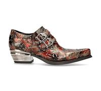New Rock 7960-S5 Geprägte Vintage Schwarz, Rote Lederschnalle Schuhe mit Stahlabsatz 44
