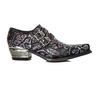 New Rock 7960-S8 Schuh GEPRÄGTE VINTAGE Schwarze Lederschnalle Schuhe mit Stahlabsatz 46