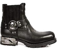 New Rock Biker Stiefelette Motorock M.MR007-S1 für Herren aus Rindsleder in Schwarz, Naturgummisohle, Plateau 2 cm, Absatz 5 cm, Rock Heavy Stil 46
