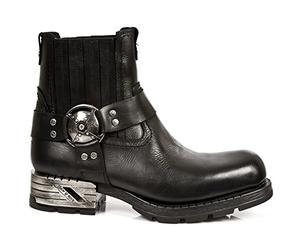 New Rock Biker Stiefelette Motorock M.MR007-S1 für Herren aus Rindsleder in Schwarz, Naturgummisohle, Plateau 2 cm, Absatz 5 cm, Rock Heavy Stil 40