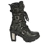 New Rock Boots NEOTR005-S25 Vintage Blumen Schwarz Gothic Rock Punk Damen Ledermode Wadenstiefel 38