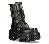 NEW ROCK BOOTS TANK373-S1 Schwarz Leder Unisex Kombat Biker Goth Punk Design Boots