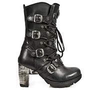 New Rock Boots TR003-S1 Damen Metallic Schwarzes Leder Biker Hacke Gote Punk Schuhe Knöchel Mode Stiefel