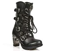 New Rock Boots TR003-S1 Damenstiefel Metalisch Schwarz Echtleder Biker Punk Design Boots