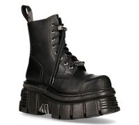 New Rock Combat Tower-Stiefel aus schwarzem Leder - M-NEWMILI083-S21 EU42