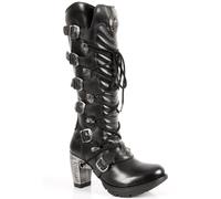 New Rock Damen-Kniehohe Stiefel mit schwarzer Schnalle und Schnürung - TR004-S1 EU 36