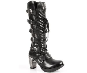New Rock Damen-Kniehohe Stiefel mit schwarzer Schnalle und Schnürung - TR004-S1 EU 38