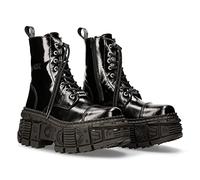 NEW ROCK Damen Stiefel TANK Sohle schwarz Lackleder Woman Black Boots M.WALL126-S2