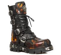 New Rock Flame Akzentuierte schwarz/rote Lederstiefel - 591-S1 EU44