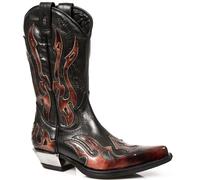 New Rock Flame Akzentuierte schwarz/rote mittelhohe Cowboystiefel-7921-S2 EU44