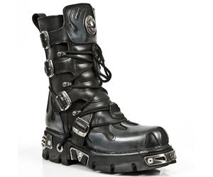 New Rock Flame Akzentuierte schwarz/silberne Lederstiefel-591-S2 EU40