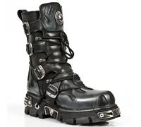 New Rock Flame Akzentuierte schwarz/silberne Lederstiefel-591-S2 EU43