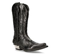 New Rock Flame Biker-Cowboystiefel aus schwarzem Leder mit Akzent - M-7921-S1 EU44