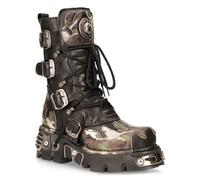 New Rock Flame Biker-Stiefel aus Leder mit Camouflage-Akzent - M-591-S15 EU 37