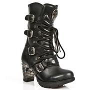 New Rock Gothic-Stiefel aus schwarzem Leder und Metallic-Look für Damen - TR003-S1 EU 36