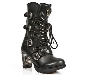 New Rock Gothic-Stiefel aus schwarzem Leder und Metallic-Look für Damen - TR003-S1 EU40