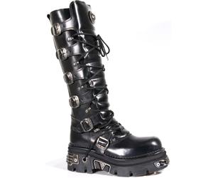 New Rock Kniehohe Gothic-Stiefel aus schwarzem Leder-272-S1 EU42