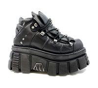 New Rock M.106-C45 Unisex Stiefel aus Schwarzem Echtleder METALLIC, Absatz 8 cm, Plateau 6 cm, Gothic Punk Rock Stil mit Schnürung und Metall-Details, PU Ultra Robuste Sohle 38