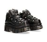 New Rock 106 Herren-Stiefel, Schwarz, mit Plateau und Verzierungen, Metallic Urban Black Shoes M.106-S112, Schwarz , 43 EU