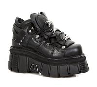 NEW ROCK 106-S29 TOWER SHOES Biker-Punk-Gothic-Stiefel aus schwarzem Leder in Metallic-Optik EU/IT 46