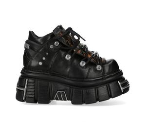 New Rock M-106N-C86 Gothic-Stiefeletten aus schwarzem Flammenleder mit Plateau EU45