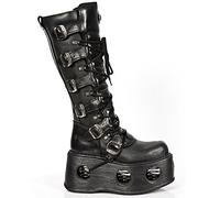 New Rock M-272-S2 Neptuno Metallic Kniehohe schwarze Gothic-Stiefel aus Leder EU43