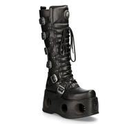 New Rock M-272-S2 Neptuno Metallic Kniehohe schwarze Gothic-Stiefel aus Leder EU45