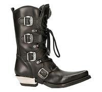 New Rock M-7993-S1 WESTERN COWBOY Schwere Wadenstiefel mit schwarzer Lederschnalle 41