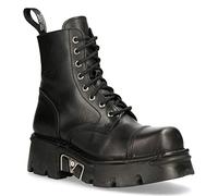 New Rock M-NEWMILI083-S19 Unisex Metallisch Kampfstiefel Schwarz Leder Militär Biker Gote Punk Schuhe