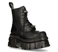 New Rock M-NEWMILI083-S21 Unisex Metallisch Kampfstiefel Schwarzes Leder Militär Biker Gote Punk Schuhe