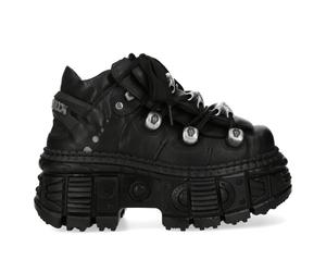 New Rock M-OVERZ106B-C1 Gothic-Stiefeletten aus klobigem schwarzem Leder im Metallic-Look EU 37