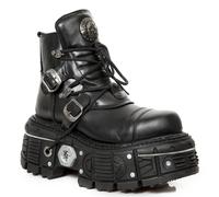 New Rock M-TANK007-S1 Gothic Combat Plateau-Stiefeletten aus schwarzem Leder EU 37