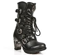 New Rock Gothic-Stiefel aus schwarzem Leder und Metallic-Look für Damen - TR003-S1 EU 38