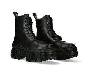 New Rock M.WALL083C-S5 Uni-Stiefel, TANK-Sohle, mit Reißverschluss, Leder, Schwarz, Uni, Schwarz , 40 EU