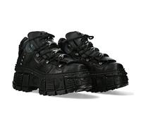 New Rock Metallic-Knöchelstiefel aus schwarzem Leder-WALL106-S12 EU45
