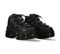 New Rock M.WALL106-S25 Unisex-Stiefel mit Schnürsenkeln, Schwarz, Leder, Schwarz, Schwarz , 42 EU