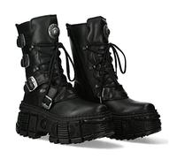 New Rock M.WALL373-S5 Damenstiefel, Plateau, Schnallen, Reißverschluss, Schwarz, Schwarz , 44 EU