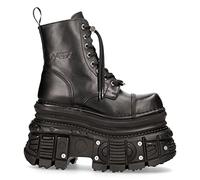 New Rock MILI083CCT-C4 Metallic Schwarz Leder Militärstiefel Punk Goth Rock