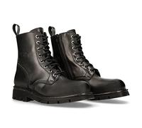 NEW ROCK Militär Stiefelette METALLIC M-NEWMILI084-S1 aus Rindsleder in Schwarz, gothic punk rock Stil mit flacher Naturgummisohle, Unisex Design GRÖSSE 39