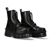 NEW ROCK Militär Stiefelette WALL M-WALL083CCT-S9 aus Rindsleder in Stahl Schwarz, urbaner Rock Stil mit verstärkter Plateausohle, genähte Laufsohle, Unisex Design GRÖSSE 42