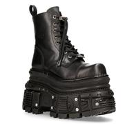 New Rock Militärstiefel aus schwarzem Metallic-Leder - MILI083CCT-C4 EU40