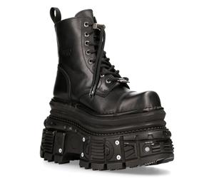 New Rock Militärstiefel aus schwarzem Metallic-Leder - MILI083CCT-C4 EU40