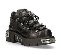 New Rock schwarze Leder-Stiefeletten mit Spikes-110-S1 EU41