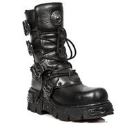 New Rock schwarze Lederstiefel mit mittlerer Wade-391-S18 EU44