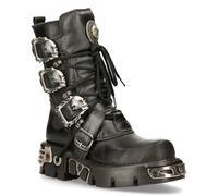 New Rock Schwarze mittelhohe Gothic-Lederstiefel-391-S1 EU46