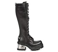 New Rock Shoes - Ladies Black Leather High Combat Boots with Metal Heel UK 7.5 / Black