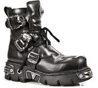 New Rock Silver Cross Biker-Stiefel aus schwarzem Leder-407-S1 EU41
