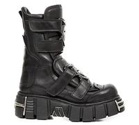 New Rock Stiefel M-422-S1 Unisex Metallisch Schwarz Leder Plateau gotisch Stiefel 40