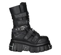 New Rock Stiefel M-MET422-S1 Unisex Metallic Schwarz Leder Plattform Gothic Rock - schwarz 37