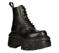 New Rock Stiefel M-MILI084N-S5 Unisex Metallic Schwarz 100% Leder Techno Plateau Schnürsenkel Befestigung 43